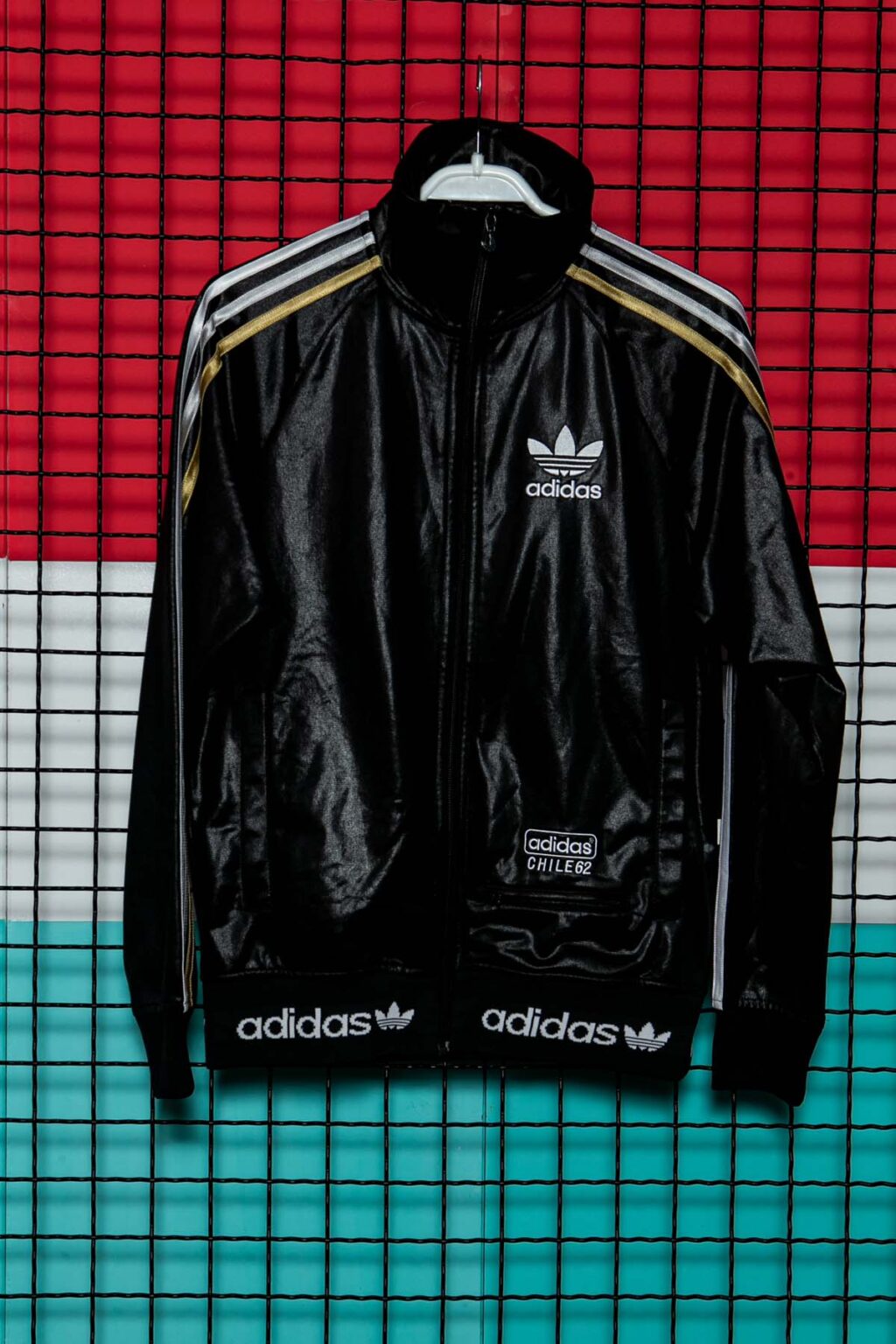 Black Adidas Chile62 Track Jacket with Gold and Silver Details